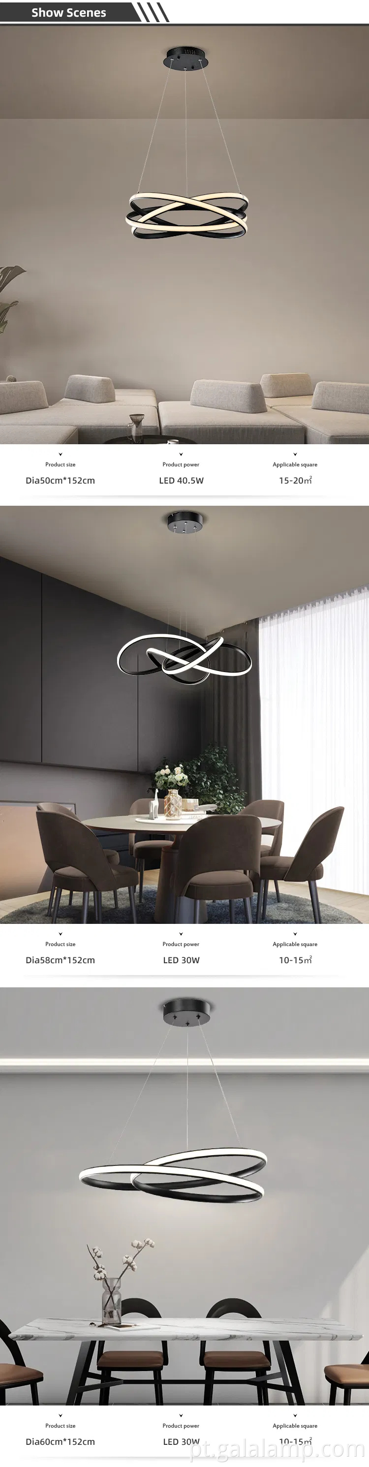 Lâmpada de suspensão linear de aço preto elegante para salas de estar